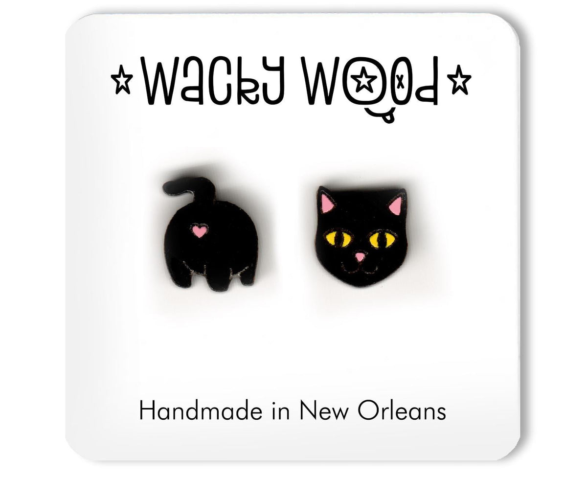 Black Cat Face &  Butt Stud Earrings